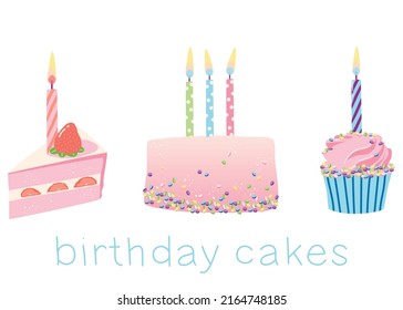 Greeting card isolated image of a cake with a candle on a white background