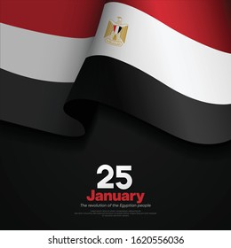 Greeting Card for January 25 revolution - Egyptian national day - waving flag on black - 23 July