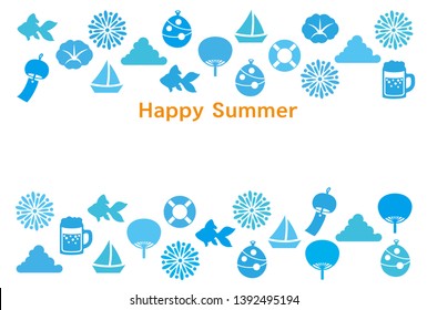 greeting card of Japanese summer. card with Japanese icons.