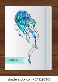 Greeting card with jellyfish. Frame of  ornament made in vector. Perfect cards, or for any other kind of design, birthday and other holiday. Seamless hand drawn map with jellyfish. 