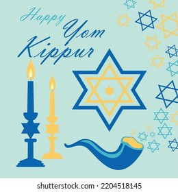 Greeting card for Jewish holiday Yom Kippur and jewish New Year, rosh hashanah, with traditional icons. design with traditional Jewish New Year symbols.