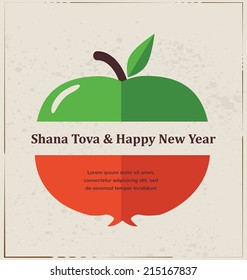 Greeting card for Jewish New Year,  Rosh hashana, with traditional fruits