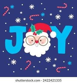 Greeting Card with Joy text and Santa Claus