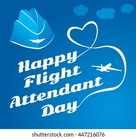 Greeting card. July 12, the world day of flight attendant. Vector illustration for banner, girl stewardess.