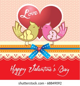 Greeting card with kissing birds