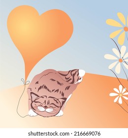 greeting card with kitten and flowers