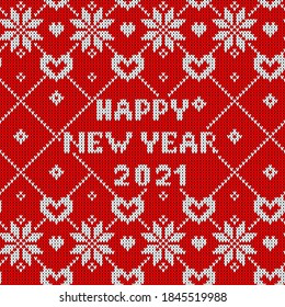 Greeting card with a knitted ornament. New year 2021.
