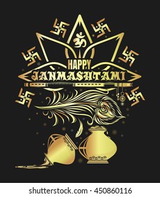 Greeting card for Krishna birthday. Vector illustration of Happy Krishna Janmashtami
