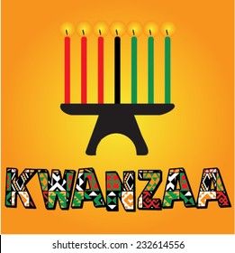 Greeting card for Kwanzaa with seven kwanzaa candles in vector . Vector illustration. Happy Kwanzaa decorative greeting card.