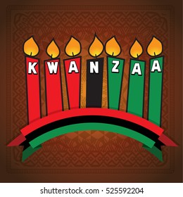 Greeting card for Kwanzaa with seven kwanzaa candles in vector . Vector illustration. Happy Kwanzaa decorative greeting card.