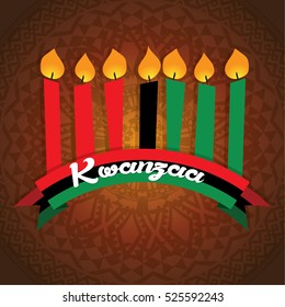 Greeting card for Kwanzaa with seven kwanzaa candles in vector . Vector illustration. Happy Kwanzaa decorative greeting card.