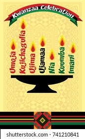 Greeting card for Kwanzaa. Vector illustration. Happy Kwanzaa decorative greeting card. seven kwanzaa candles in vector. Happy Kwanzaa decorative greeting card.