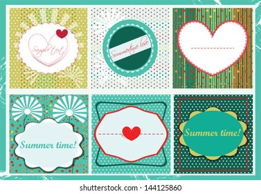 Greeting card and label set,  with summer motives