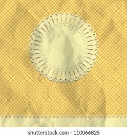 greeting card with lacy round notepaper on retro seamless background