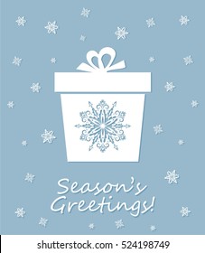 Greeting card with laser cut out decorative xmas snowflakes box.Template for Christmas
