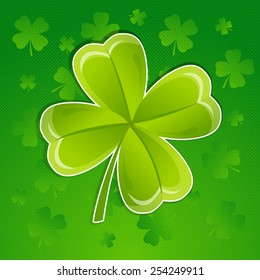 Greeting card with leaf of clover. Irish symbol.
