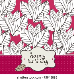 Greeting card with leafs on a pink background