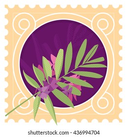 Greeting card with leaves end border, frame, Postage Stamp