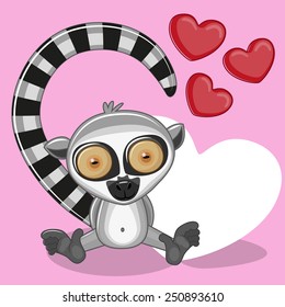 Greeting card Lemur with hearts 