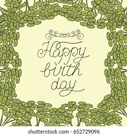 Greeting card with lettering Happy birthday. Floral background. Poster.