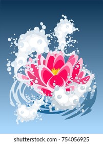 Greeting card with lily on a blue background