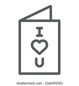 Greeting card line icon, valentine and postcard, love card sign, vector graphics, a linear pattern on a white background, eps 10.