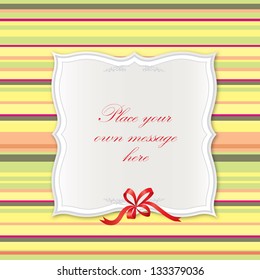 Greeting card with lines and bow. Vintage frames with copy space.