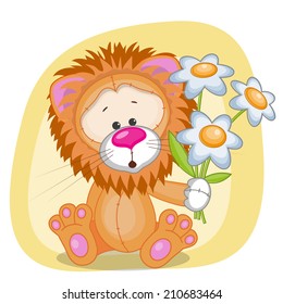 Greeting card Lion with flowers 