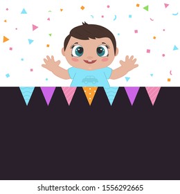 Greeting card with little boy. Vector background.