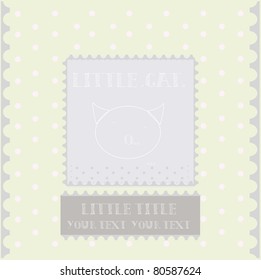 Greeting card - little cat - Vector background illustration.