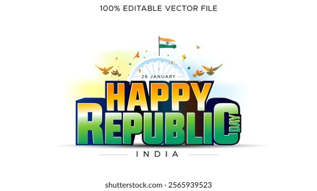 Greeting card logo for Happy Republic Day of India. 26 January parade and holiday design.