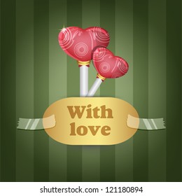 greeting card with lollipops and love