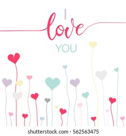 Greeting card. Love calligraphy lettering with Valentine's day symbols. Hand drawn letters. Can be used for logo, poster, icon, print and web projects.