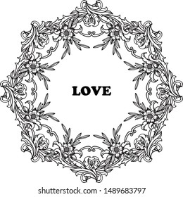 Greeting card of love with crowd of leaf floral frame romantic element. Vector