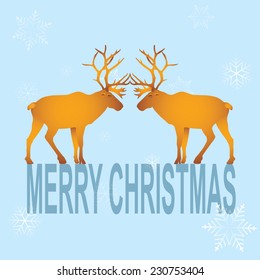 Greeting card with a love of reindeer. Christmas holiday. Vector illustration. Abstract caribou with snow.