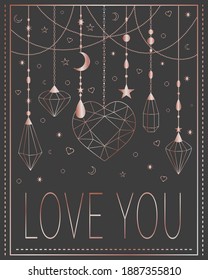 Tarjeta de felicitación: Te amo. Ilustración vectorial. Para el Día de San Valentín, bodas, declaraciones de amor, amor y eventos románticos.