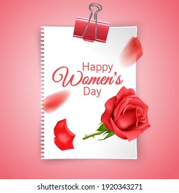 Greeting card of lovely happy women's day international decorated with a rose and space for text, vector illustration