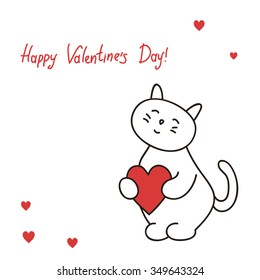greeting card Lovely kitty holds heart for the day St. Valentine