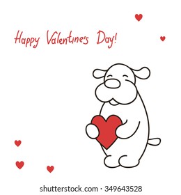 greeting card Lovely puppy holds heart for the day St. Valentine