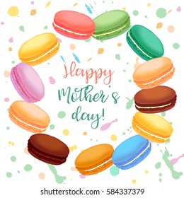 Greeting card with macaroons. Vector illustration