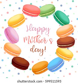 Greeting card with macaroons. Vector illustration