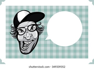 Greeting card with mad hipster face - add your custom text