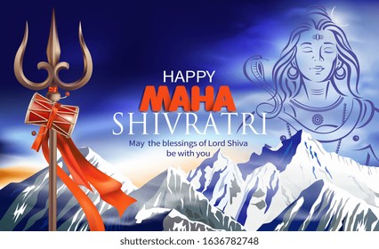 Greeting card for Maha Shivratri, a Hindu festival celebrated of Lord Shiva. Vector illustration.
