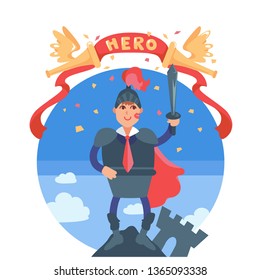 Greeting card for man, husband and father, Father's day illustration. Symbol of courage and valor, hero savior.