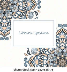 Greeting card with mandala arabesque seashell ornaments