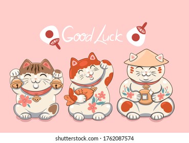 Greeting card with Maneki neko.Vector graphics.