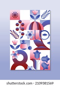 Greeting card for March 8. Flat mosaic geometric pattern. 8 march poster.