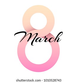 Greeting card for March 8. International happy women's day. Big yellow pink number 8 isolated. Poster for 8 march. Vector illustration