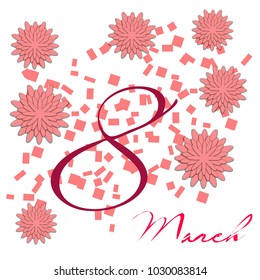 Greeting card for March 8. International Women's Day. Paper flowers, abstraction, vector illustration.