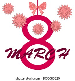 Greeting card for March 8. International Women's Day. Paper flowers, abstraction, vector illustration.